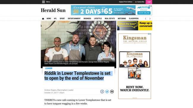 Riddik is now open in Lower Templestowe and is set to have tongues wagging