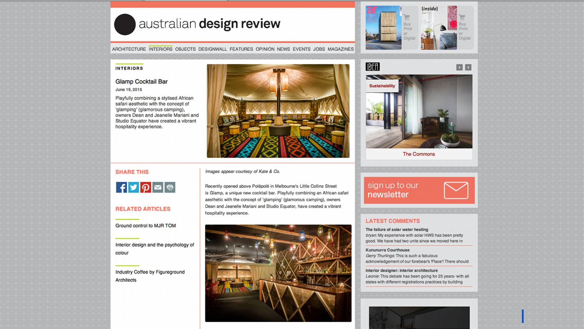 Australian Design Review Publishes Glamp Cocktail Bar Interiors